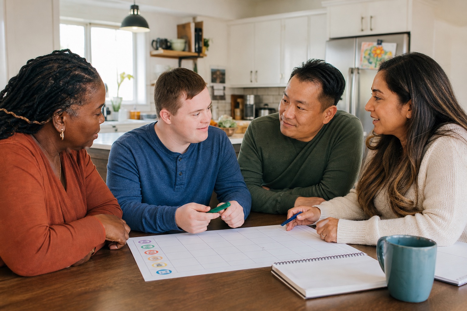 A multicultural family and service coordinator planning support together